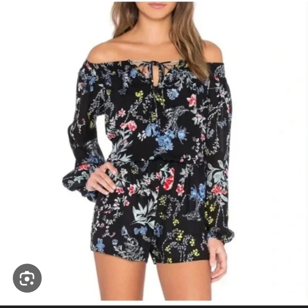 Parker Navy Blue Floral Long Sleeve Short Romper S